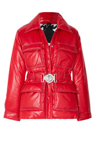 Jade Belted Quilted Padded Glossed-Shell Ski Jacket