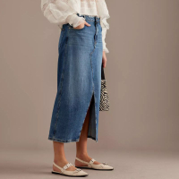 High-Waisted Front Slit Denim Midi Skirt:was £68now £24 | Anthropologie (save £44)