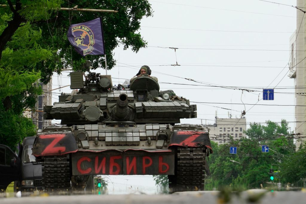 A Wagner Group tank in the city of Rostov-on-Don. 