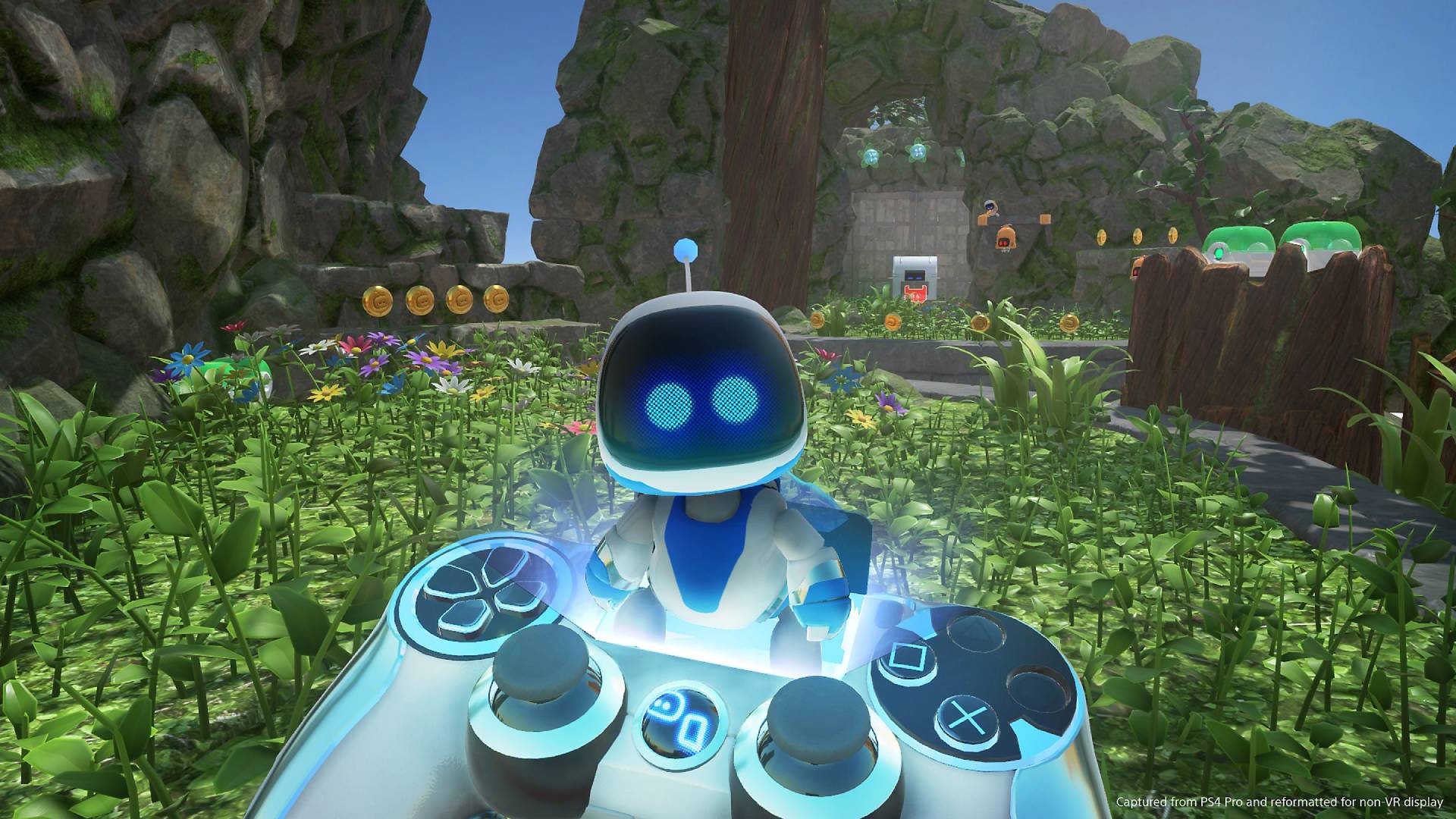 Astro Bot Rescue Mission screenshot shows Astro Bot popping out of a controller.