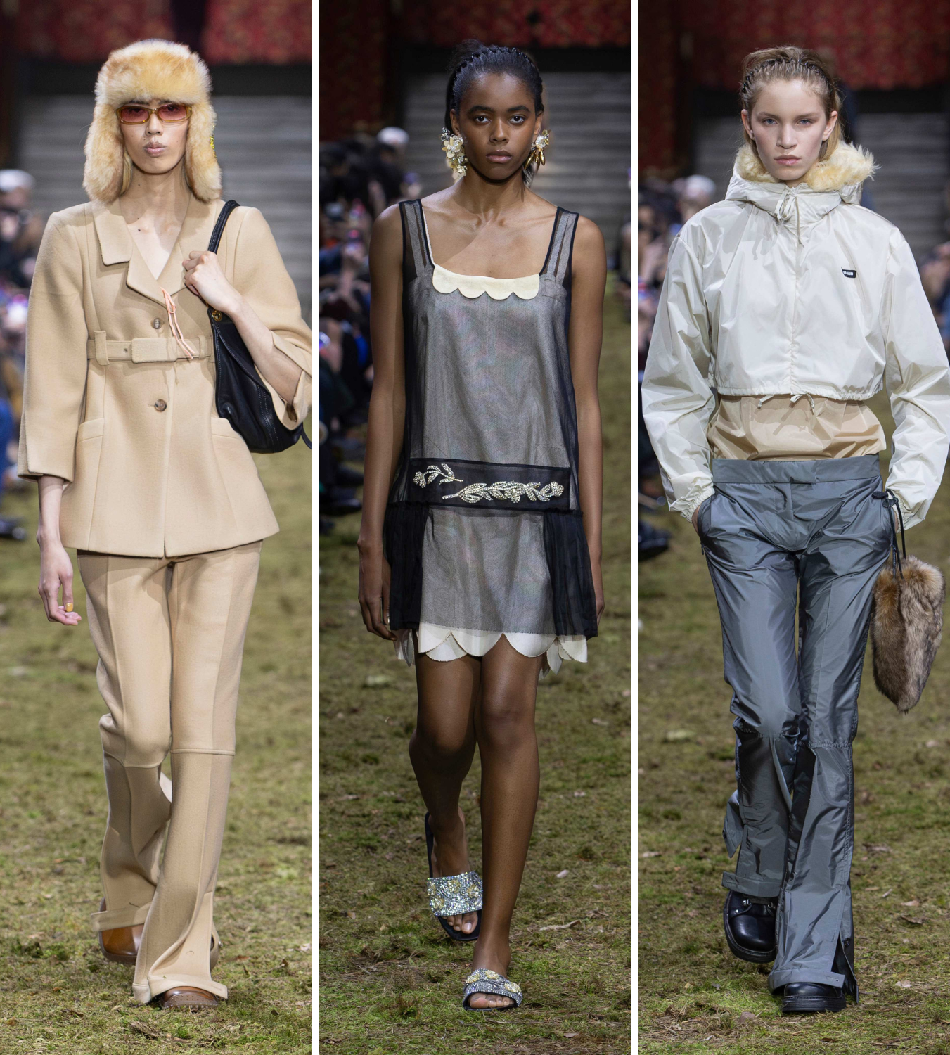 Miu Miu aw26 runway model trio