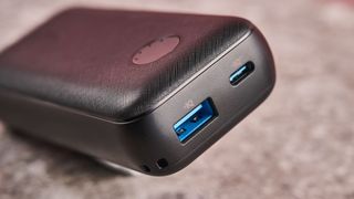 Close-up of ports on Anker PowerCore 10000 Redux