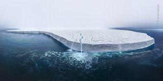 Drone shot showing the epic scale of the Bråsvellbreen glacier.