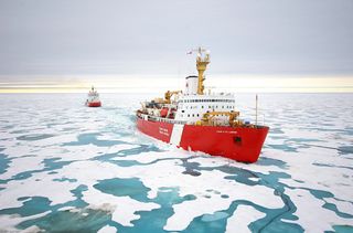 The icebreakers CCGS Louis S. St-Laurent and CCGS Terry Fox in the Arctic Ocean during the 2015 Canadian Polar Expedition.