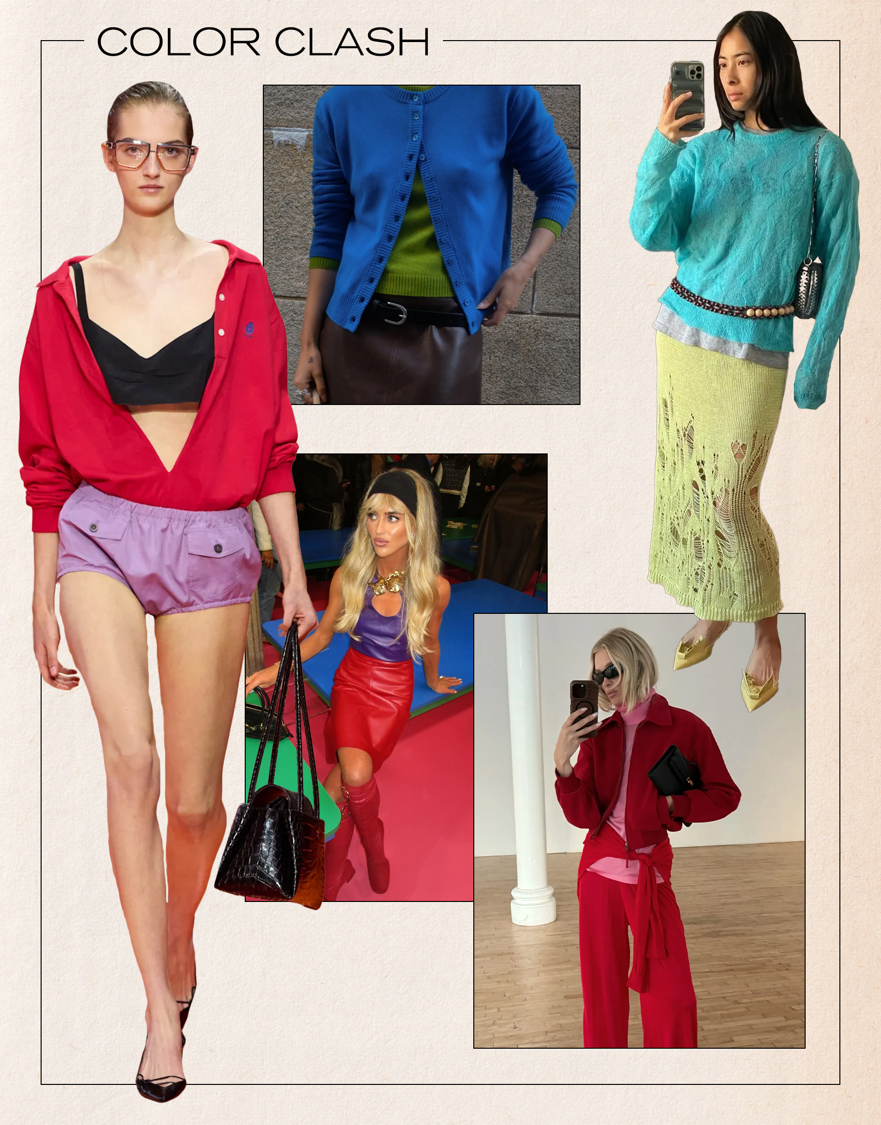 a collage of runway and influencer imagery featuring the biggest fashion trends of spring 2026