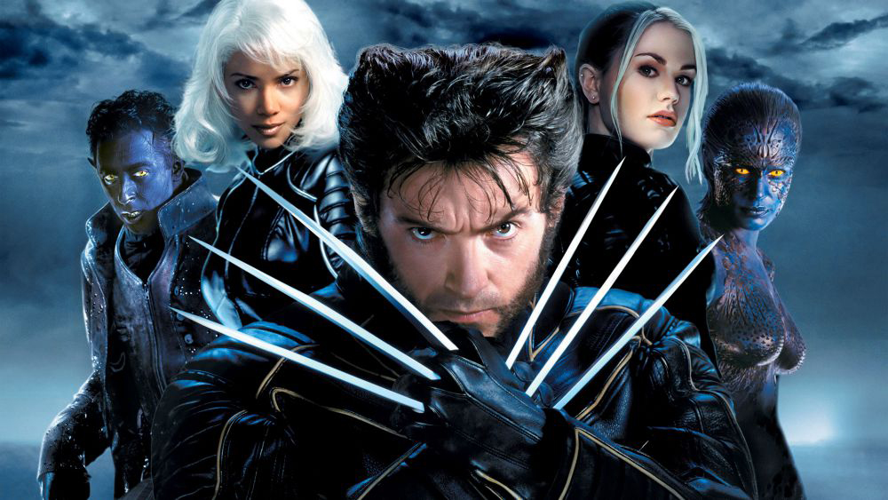 A press image for X-Men 2 showing Wolverine, Storm, and Rogue