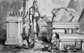Gravure met een afbeelding van de Ark van het Verbond. Afbeelding gemaakt in 1885. Exacte datum onbekend.