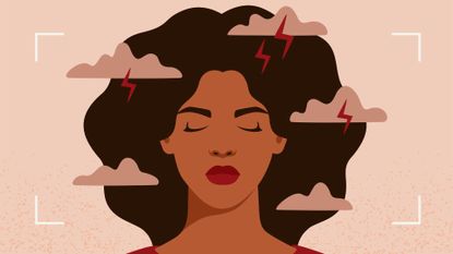 Graphic of stressed woman with lightening bolts around head to illustrate habitual burnout