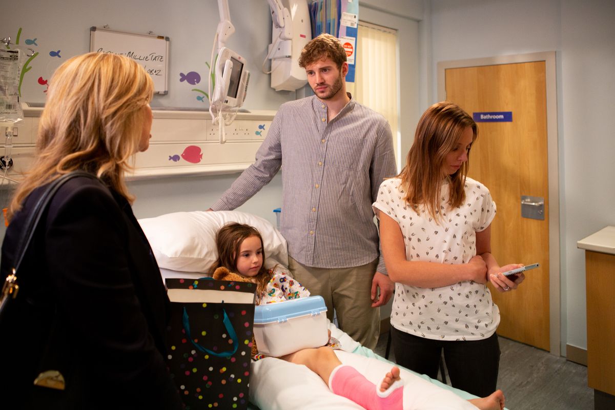 Kim and Jamie fuss over Millie whilst Andrea panics in Emmerdale