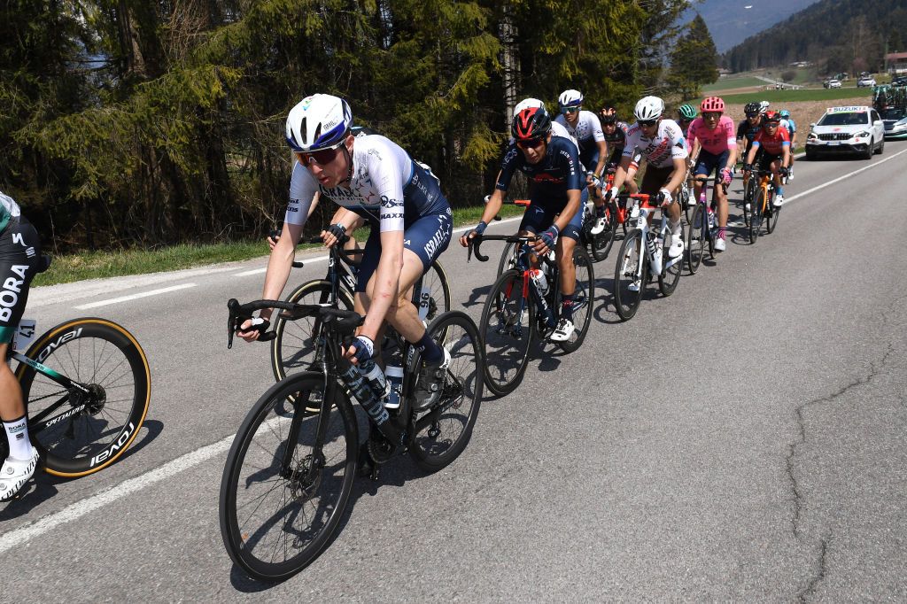 RIVA DEL GARDA ITALY APRIL 23 Daniel Martin of Ireland and Team Israel StartUp Nation Ivan Ramiro Sosa Cuervo of Colombia and Team INEOS Grenadiers in the Breakaway during the 44th Tour of the Alps 2021 Stage 5 a 1209km stage from Valle del Chiese Idroland to Riva del Garda TourofTheAlps TouroftheAlps on April 23 2021 in Riva del Garda Italy Photo by Tim de WaeleGetty Images