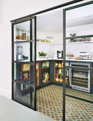 Pantry with glass room divider