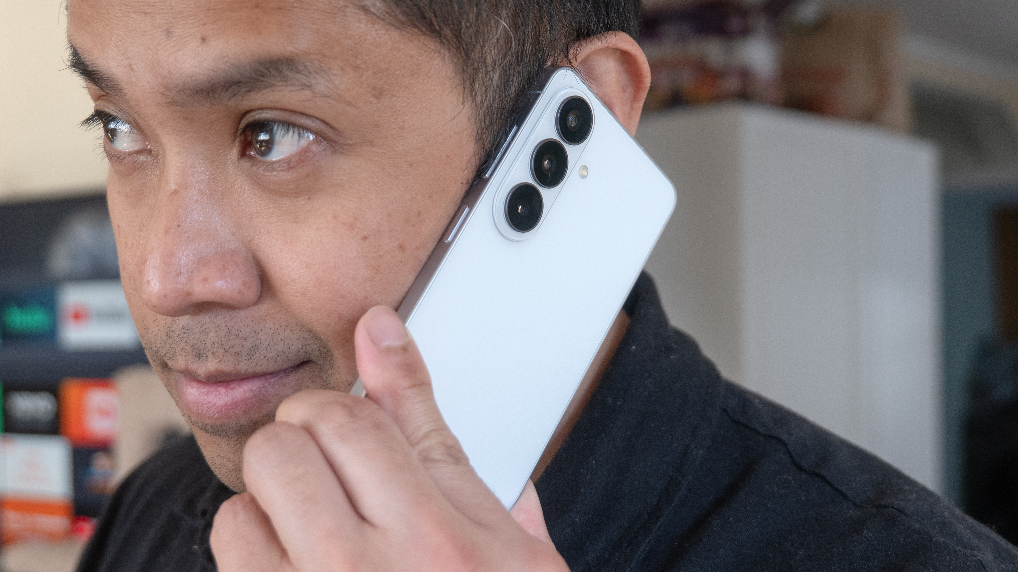 Samsung Galaxy S26 held in the hand for a phone call.