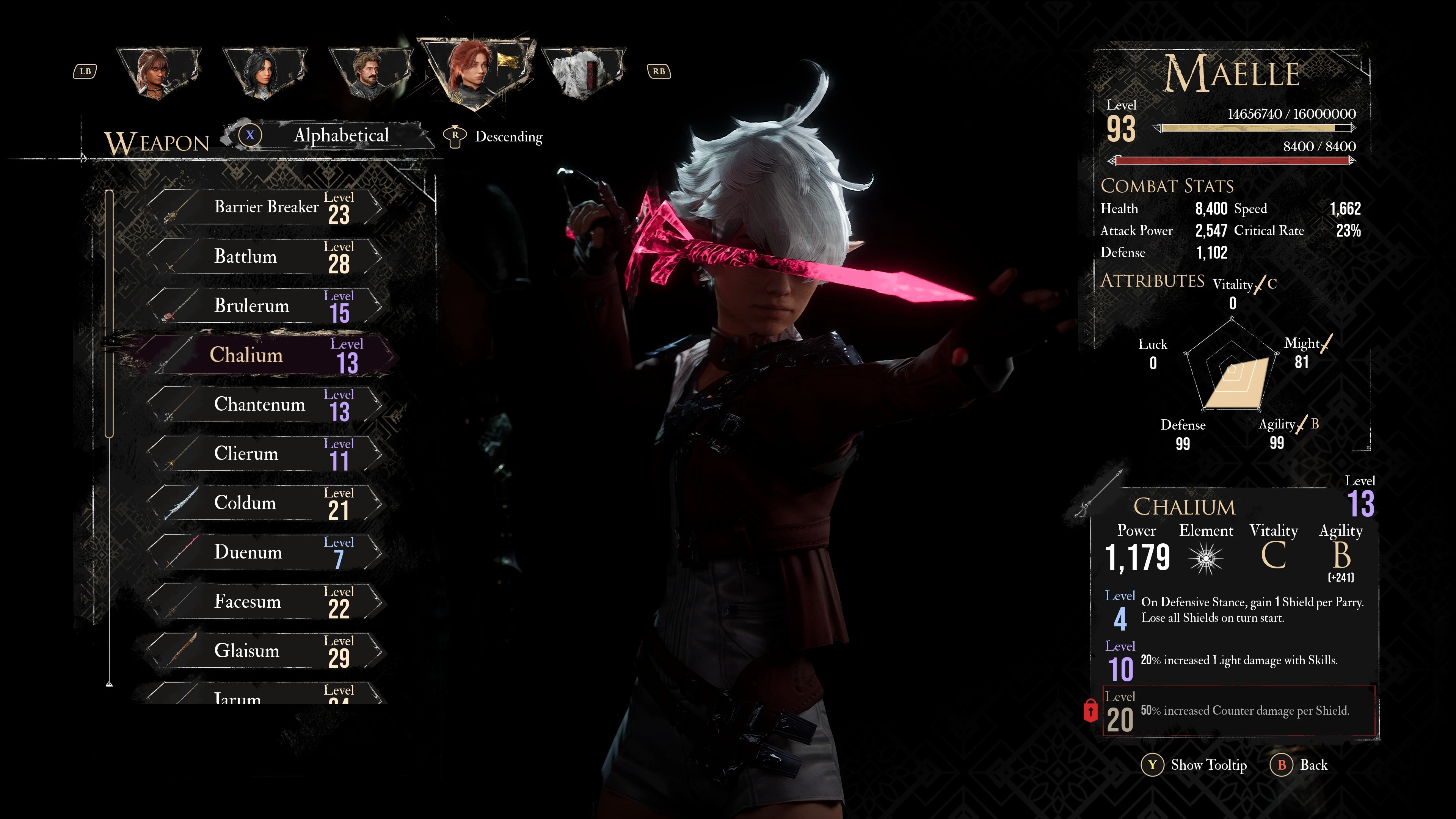 In-game screenshot of Maelle from Clair Obscur: Expedition 33 modded to look like Alisaie from Final Fantasy XIV