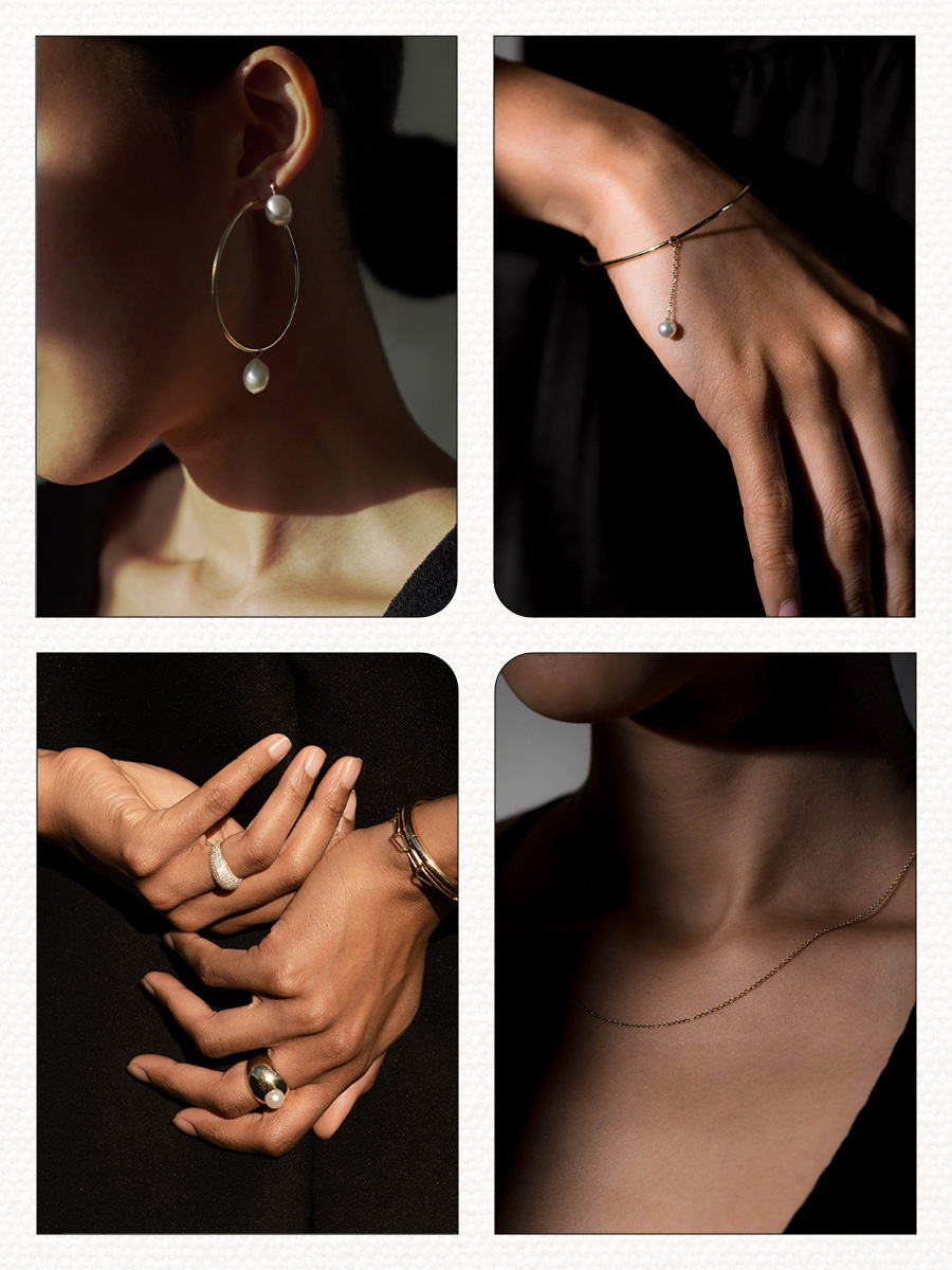 A collage of women wearing the Asian-founded jewelry brand Grace Lee.