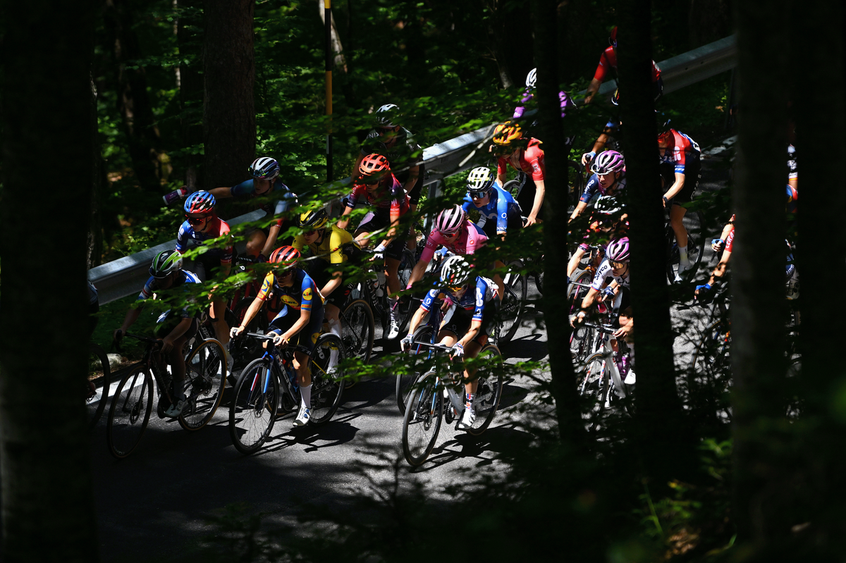 The peloton through the trees on stage 7 of the Giro d'Italia Women