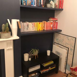 open shelving in an alcove with books