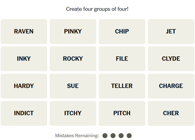The New York Times Connections puzzle on November 1, 2025