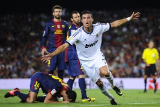 Cristiano Ronaldo celebrates a goal for Real Madrid against Barcelona in the Supercopa de España in August 2012.