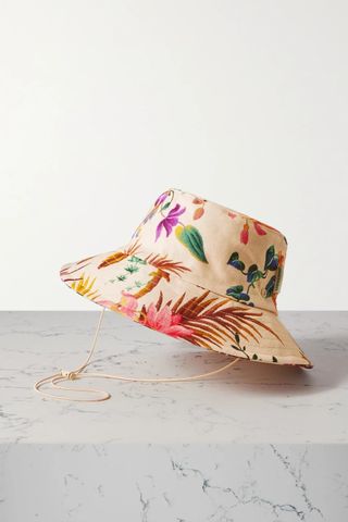 Zimmermann Floral-Print Linen Bucket Hat