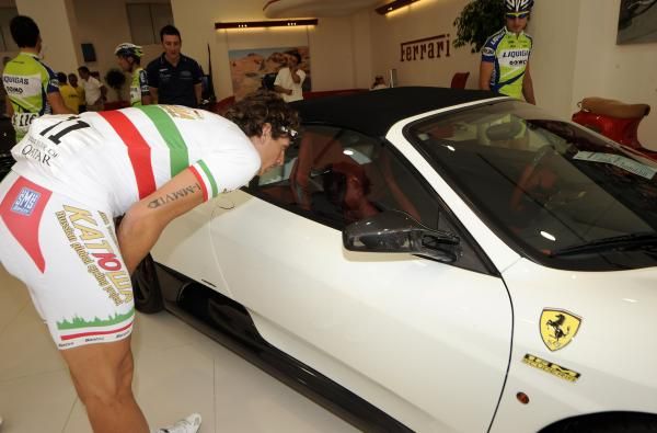 It&rsquo;s Italian attraction baby: Both Filippo Pozzato (Katusha) and the Ferrari are built for speed, but we think the creation of Enzo&rsquo;s company probably has a slightly higher top end speed.