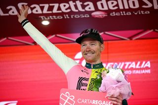 VIAREGGIO ITALY MAY 16 Magnus Cort of Denmark and Team EF EducationEasyPost celebrates at podium as stage winner during the 106th Giro dItalia 2023 Stage 10 a 196km stage from Scandiano to Viareggio UCIWT on May 16 2023 in Viareggio Italy Photo by Stuart FranklinGetty Images
