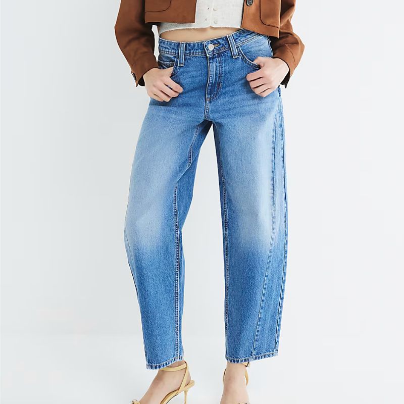 River Island , Blue Denim Seamed Barrel Jeans