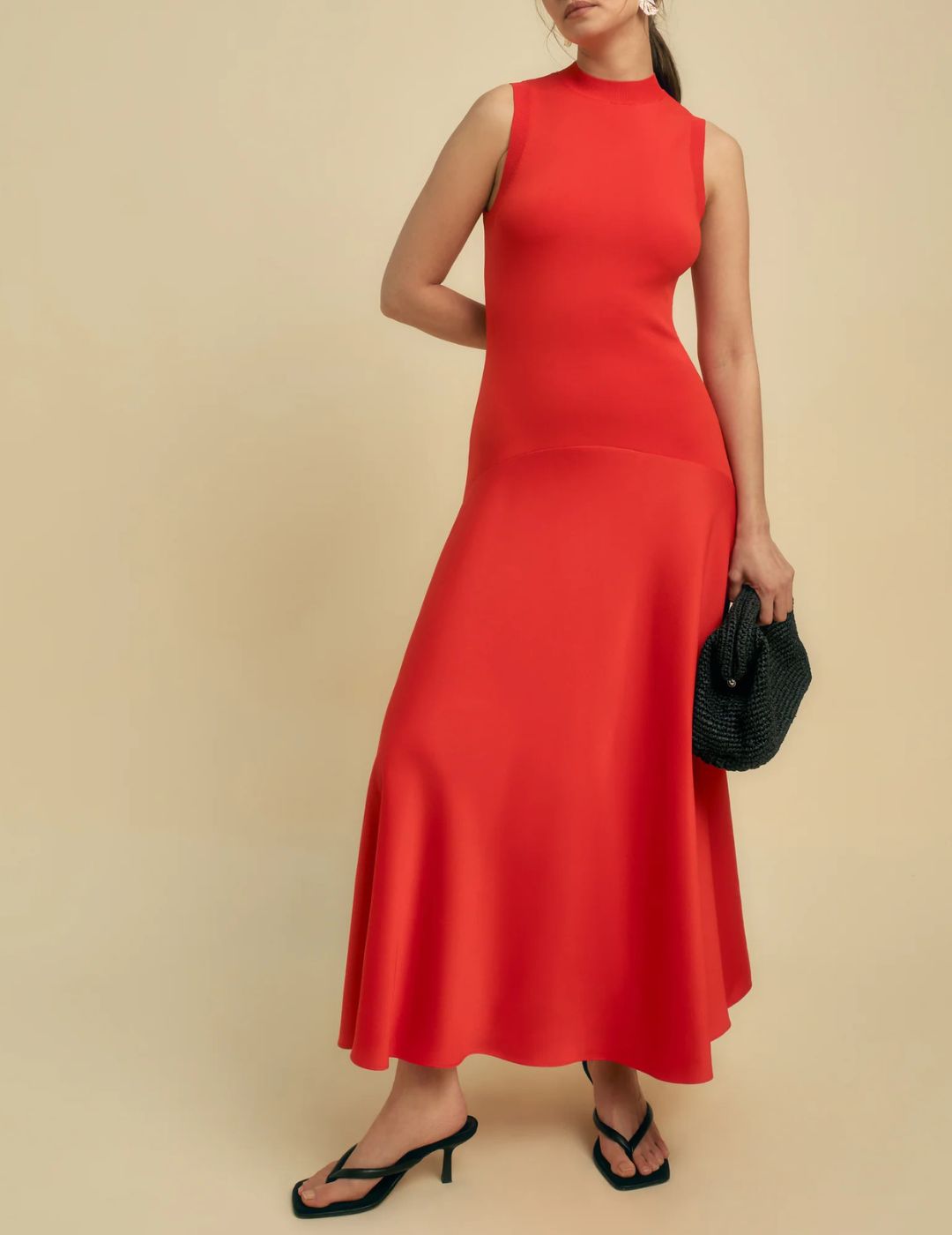 Florere, Sleeveless Knit and Satin Midi Dress