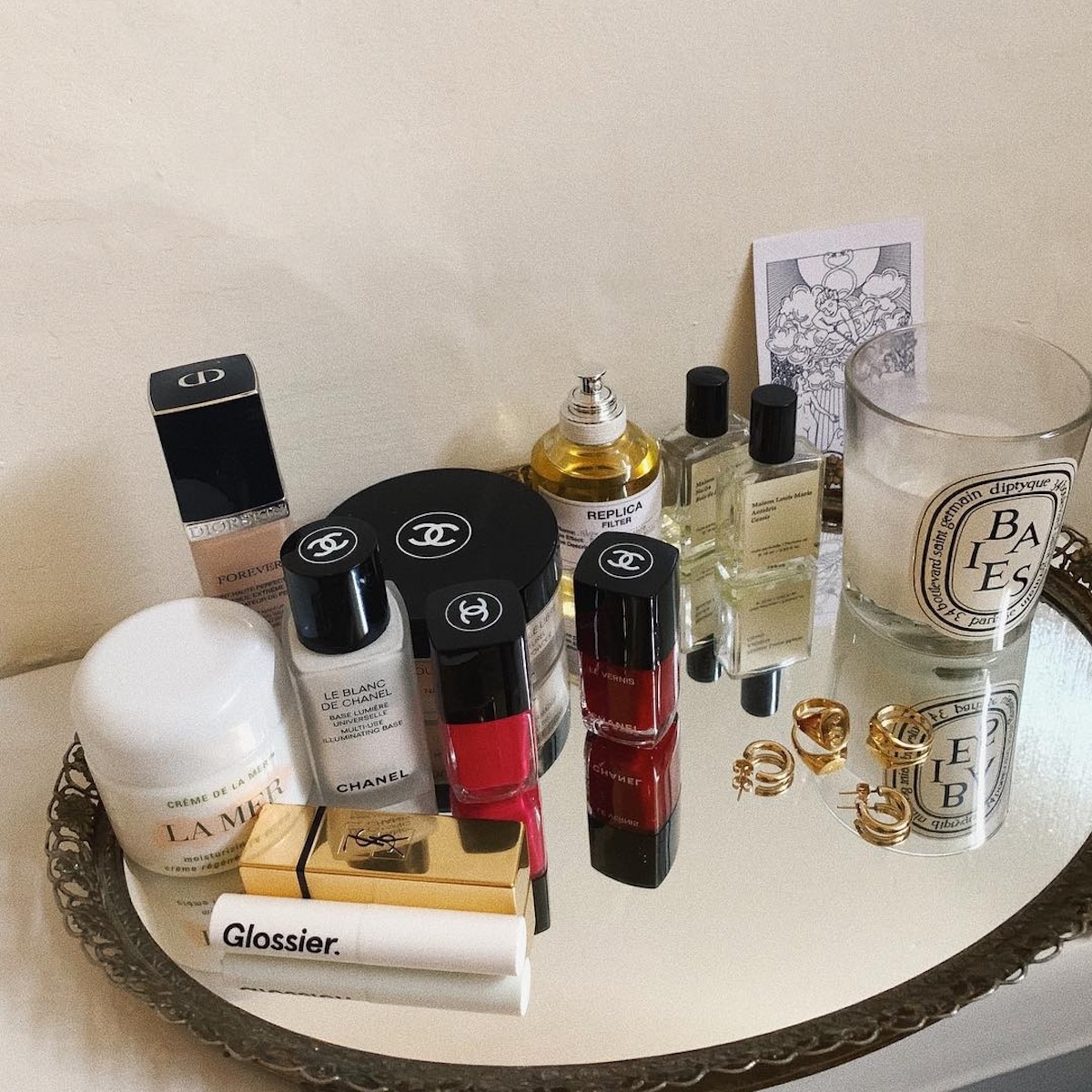 Beauty products on a tray