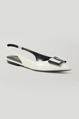 Anais Bow-embellished Leather Slingback Point-toe Flats