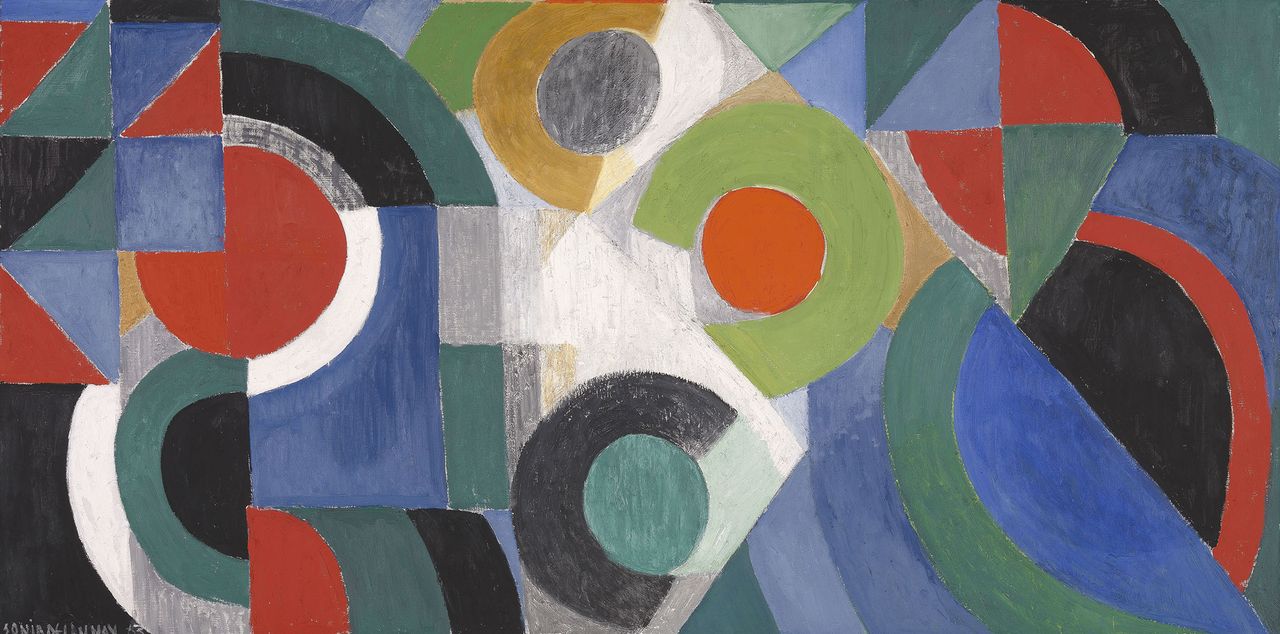 Triptych, 1963, 3¼ft by 6½ft, by Sonia Delaunay (1885–1979), Courtesy of Tate Collection.