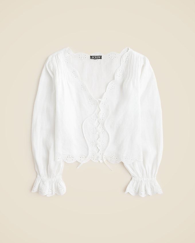 Scallop-Trim Tie-Front Top in Ramie