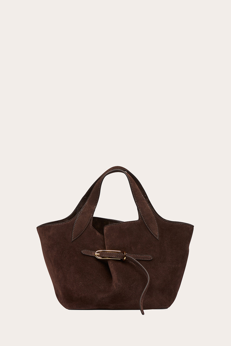 Belted Tote Mini Dark Brown Suede