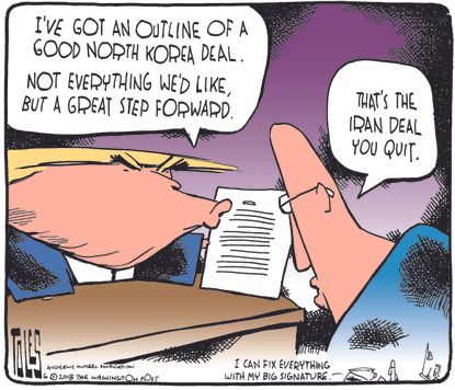 Political cartoon U.S. Trump Iran deal North Korea