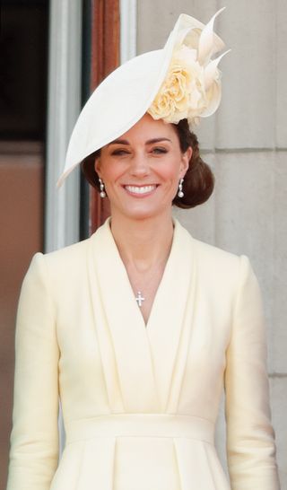 Catherine, Duchess of Cambridge watches a flypast from the balcony of Buckingham Palace during Trooping The Colour, the Queen's annual birthday parade, on June 8, 2019 in London, England