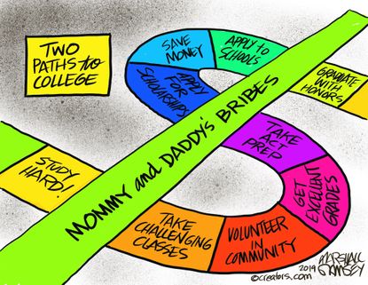 Editorial Cartoon U.S. College admission scheme Two paths to college