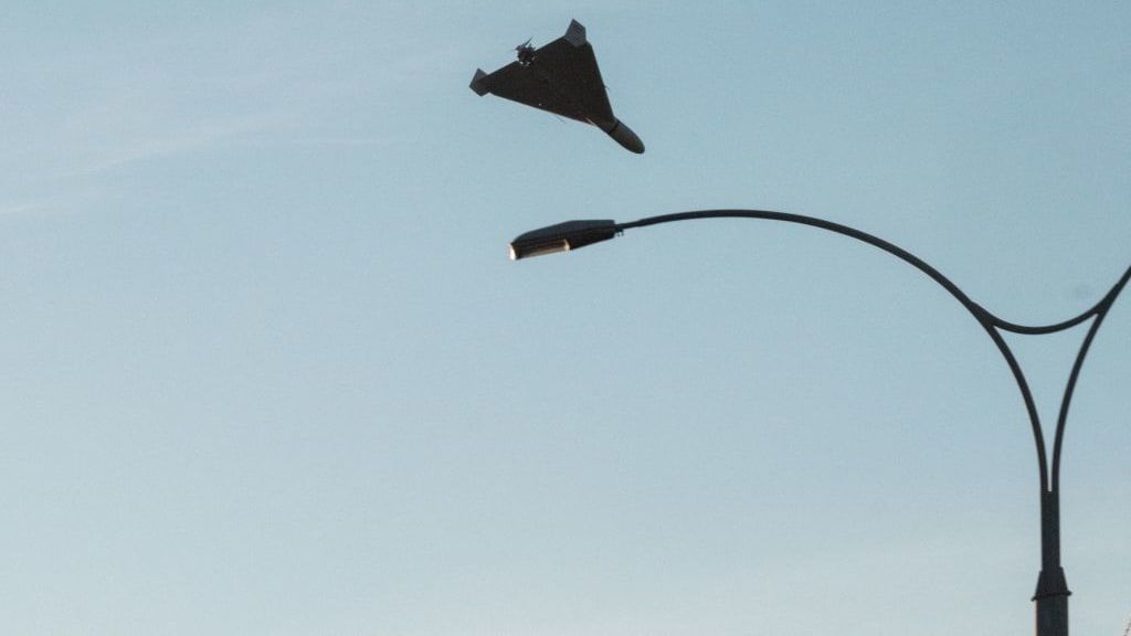 A drone in the Kyiv sky on Monday.