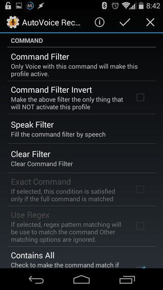 The beginning of a long list of AutoVoice Recognized settings