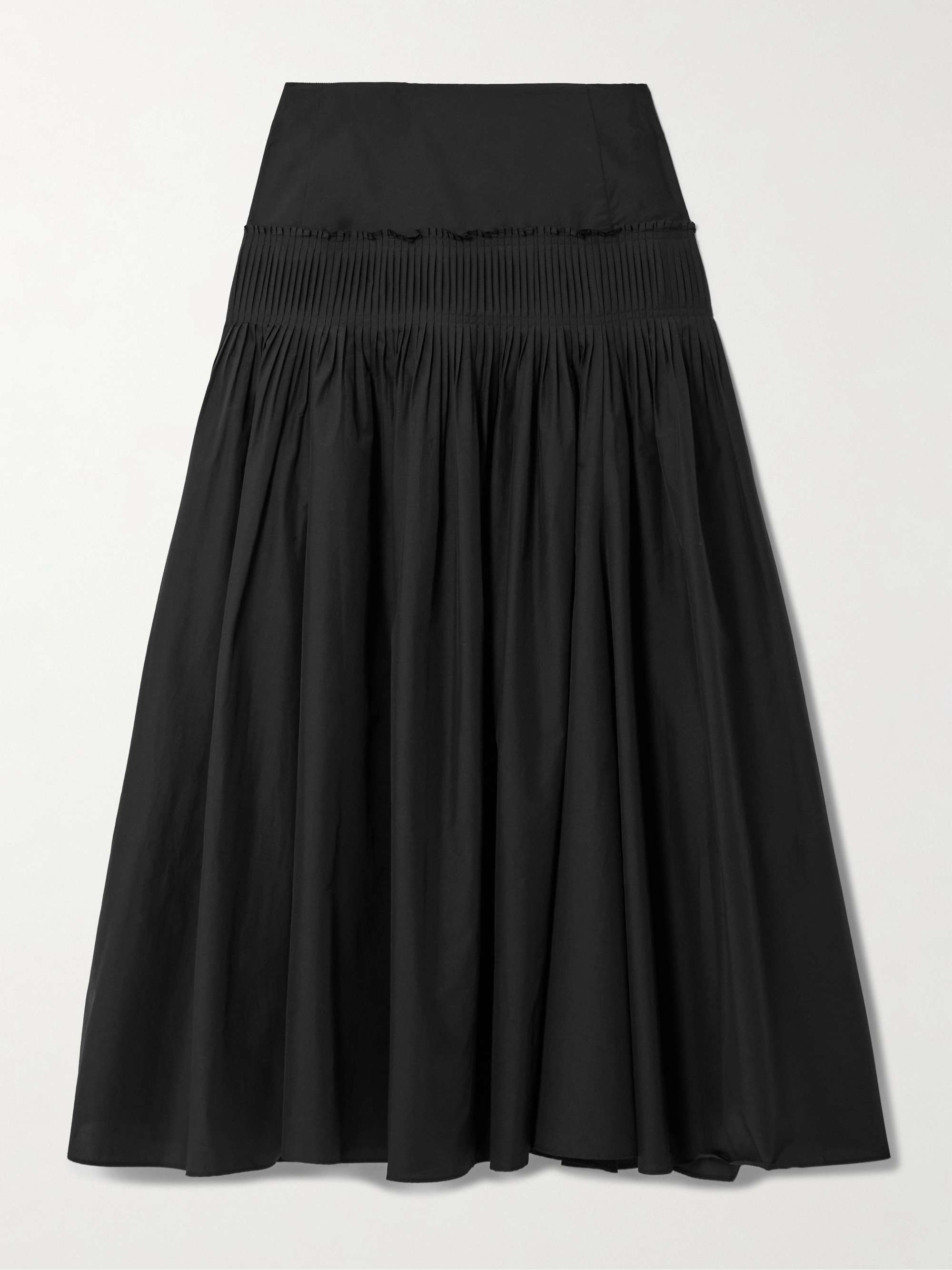 Pintucked Pleated Cotton-Blend Poplin Maxi Skirt