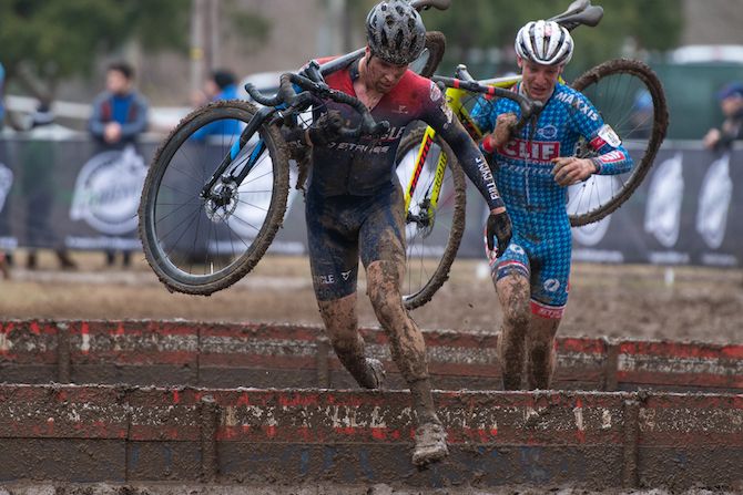 The barriers, along with the muddy conditions, made for a tough challenge
