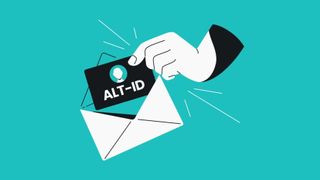 Illustration of a hand holding an ID card, that says "Alt ID" on it