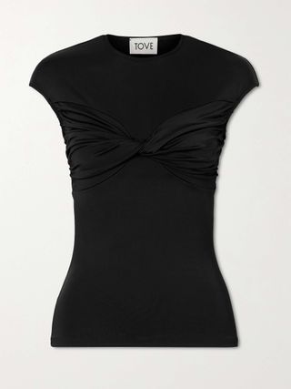 Paola Twist-Front Satin and Stretch-Jersey Top