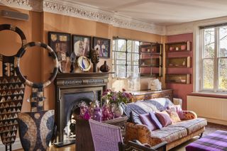 Pink and orange rustic living room