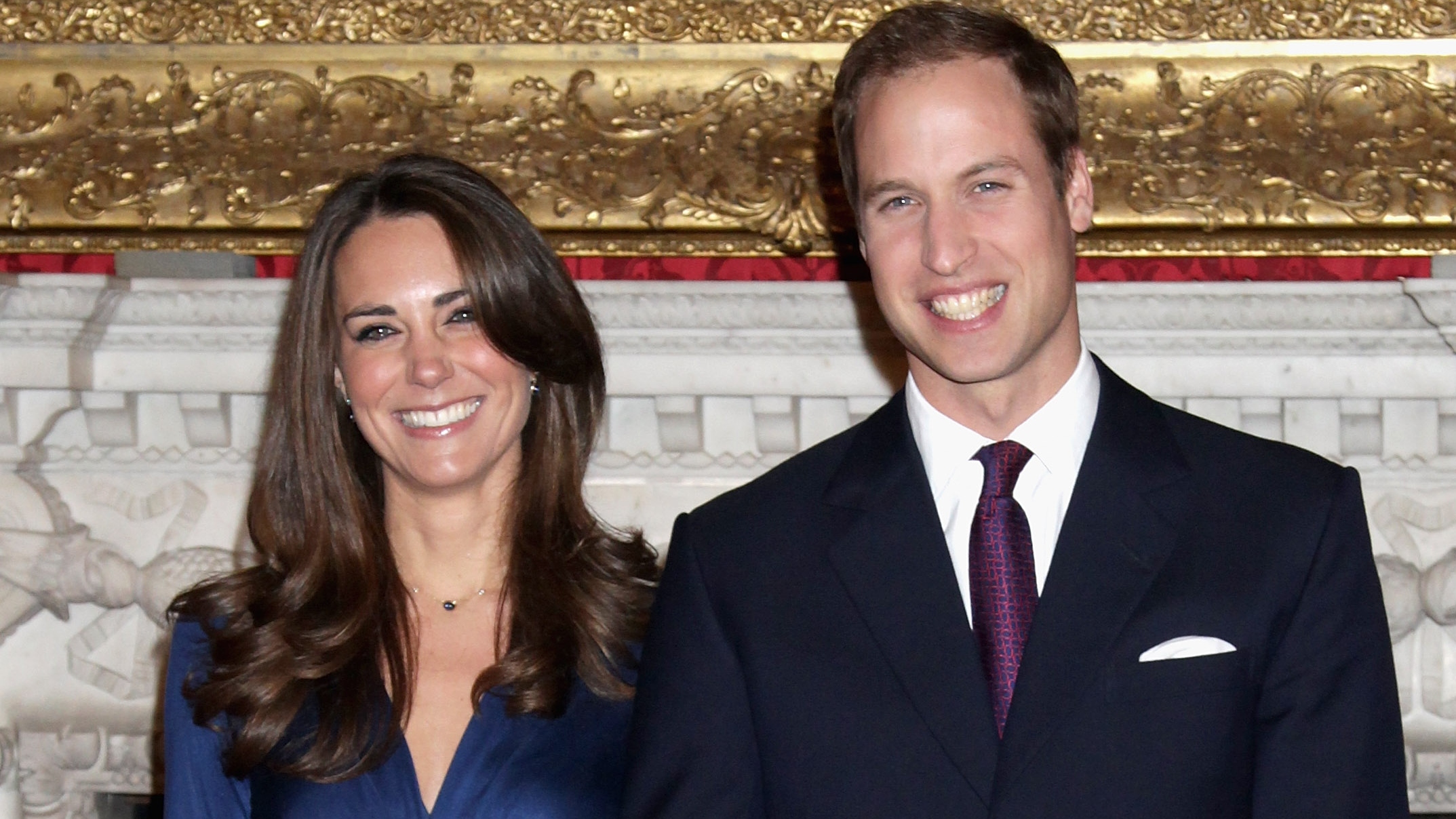 Prince William and Kate Middleton pose for photographs in the State Apartments of St James Palace on November 16, 2010 after announcing their engagement