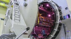 The NISAR satellite enters the thermal vacuum chamber at an ISRO facility in Bengaluru on Oct. 19. It emerged three weeks later having met all requirements of its performance under extreme temperatures and space-like vacuum.