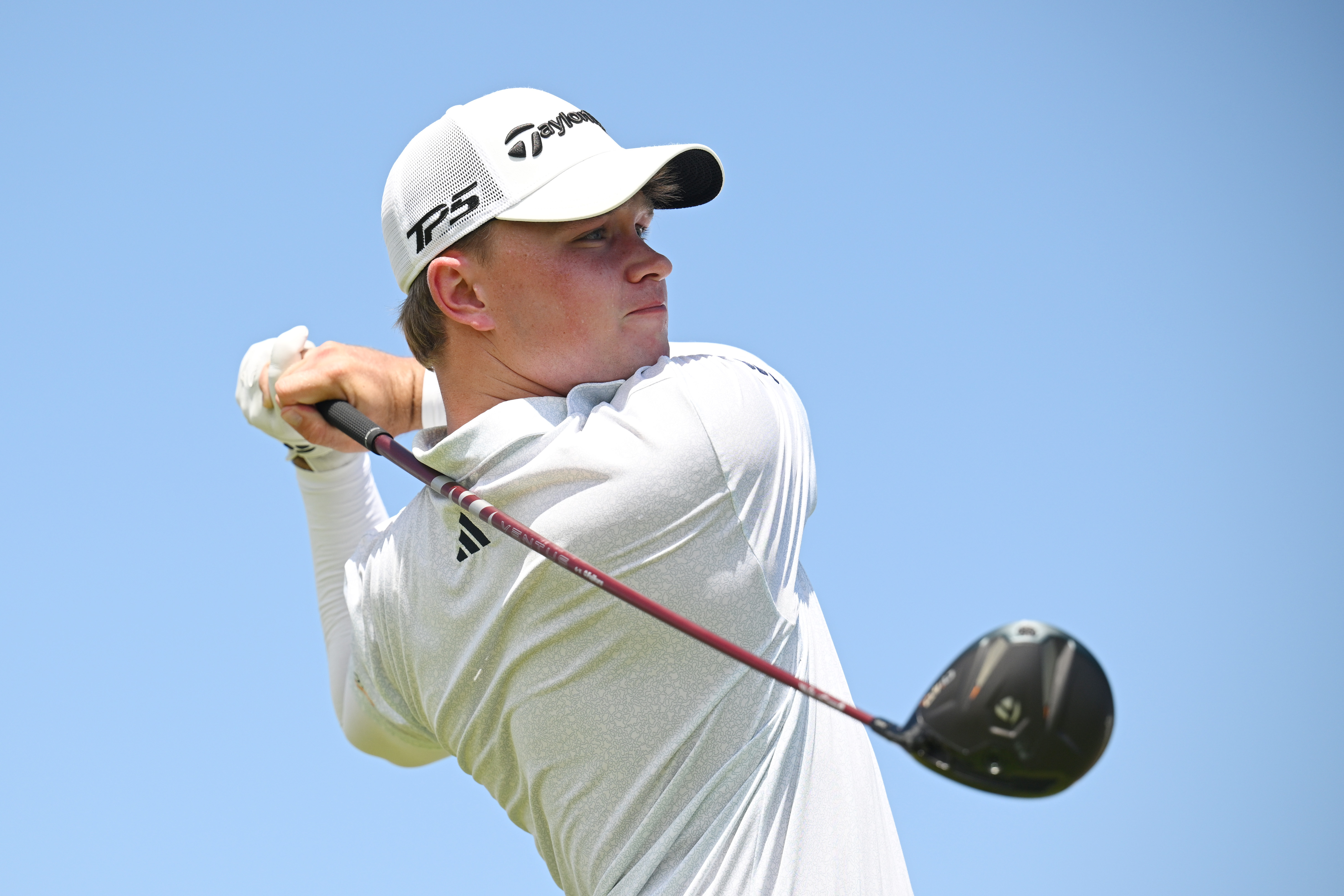 Jayden Schaper tees off on the 18th hole on day four of the AfrAsia Bank Mauritius Open 2026 at Heritage La Reserve Golf Club