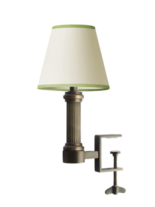 Bronte Cordless Bookshelf Light in Bronze With 6" Classic Green Stripe Top & Tail Empire Shade