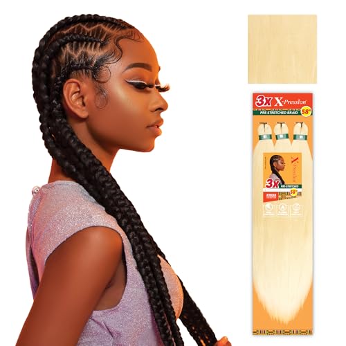 Sensationnel X-Pression Prestretched Braiding Hair - 3x Braid 58 Inch All Kanekalon Flame Retardant Synthetic Braid for Box Braids and Twists (1 Pack, 613 Blonde)