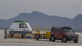 Search-and-rescue teams with Boeing, NASA and the U.S. Army rehearse procedures for recovering astronauts from the CST-100 Starliner spacecraft on June 6, 2018, at the U.S. Army's White Sands Missile Range in New Mexico.