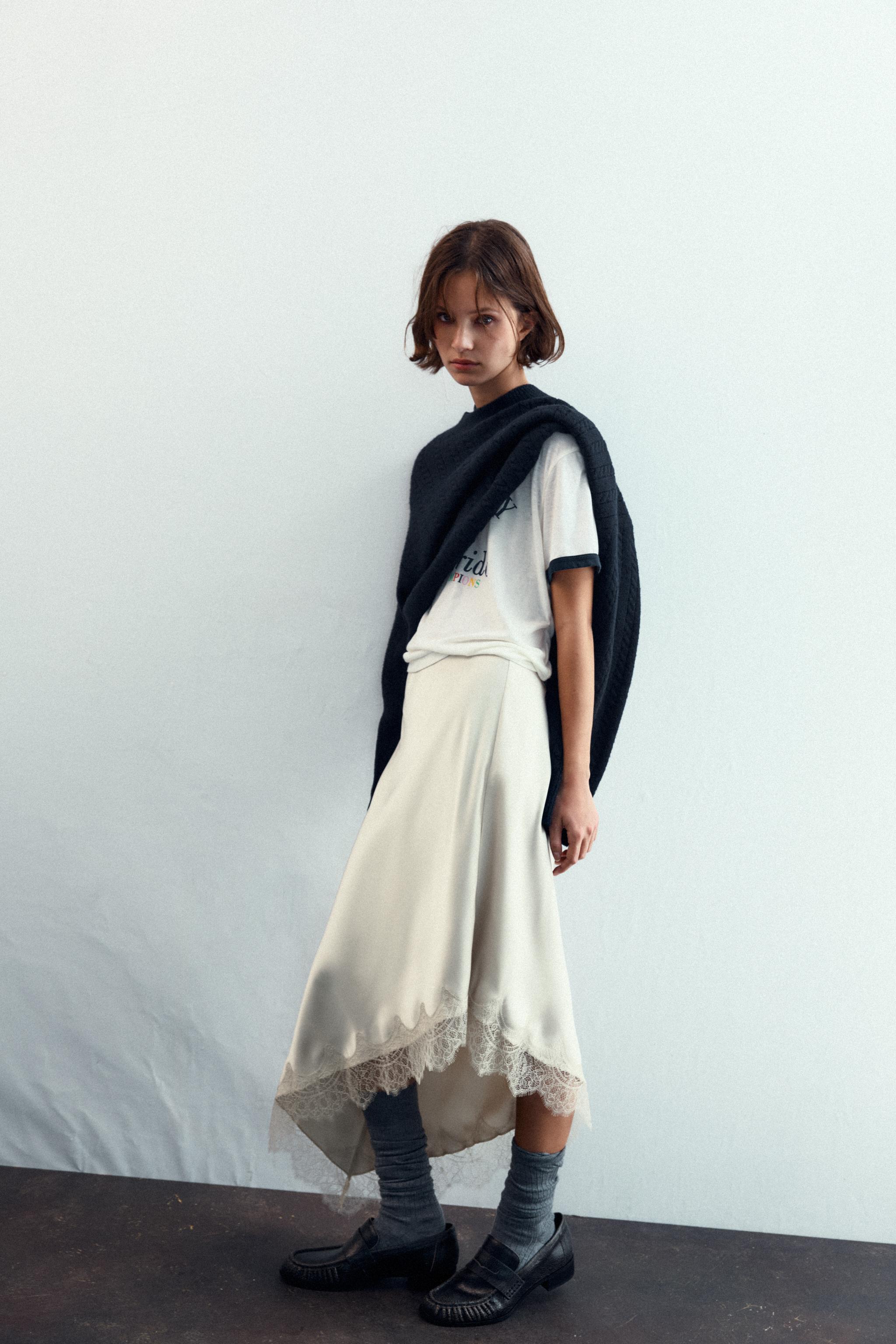 Lace Satin Effect Skirt