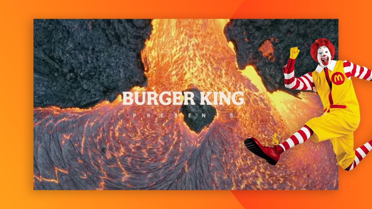 Screenshot from Burger King&#039;s &#039;Whopper Island ad&#039; with Ronald McDonald superimposed on top of it